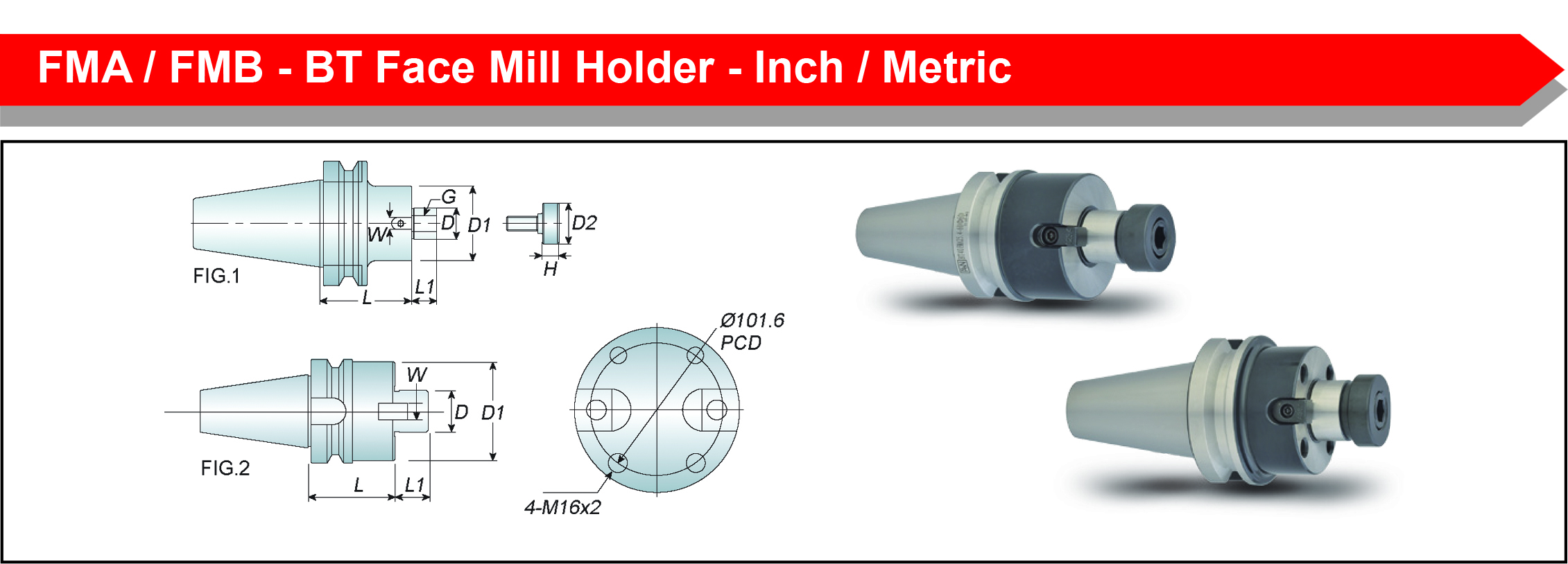 FMA / FMB - BT Face Mill Holder - Inch / Metric