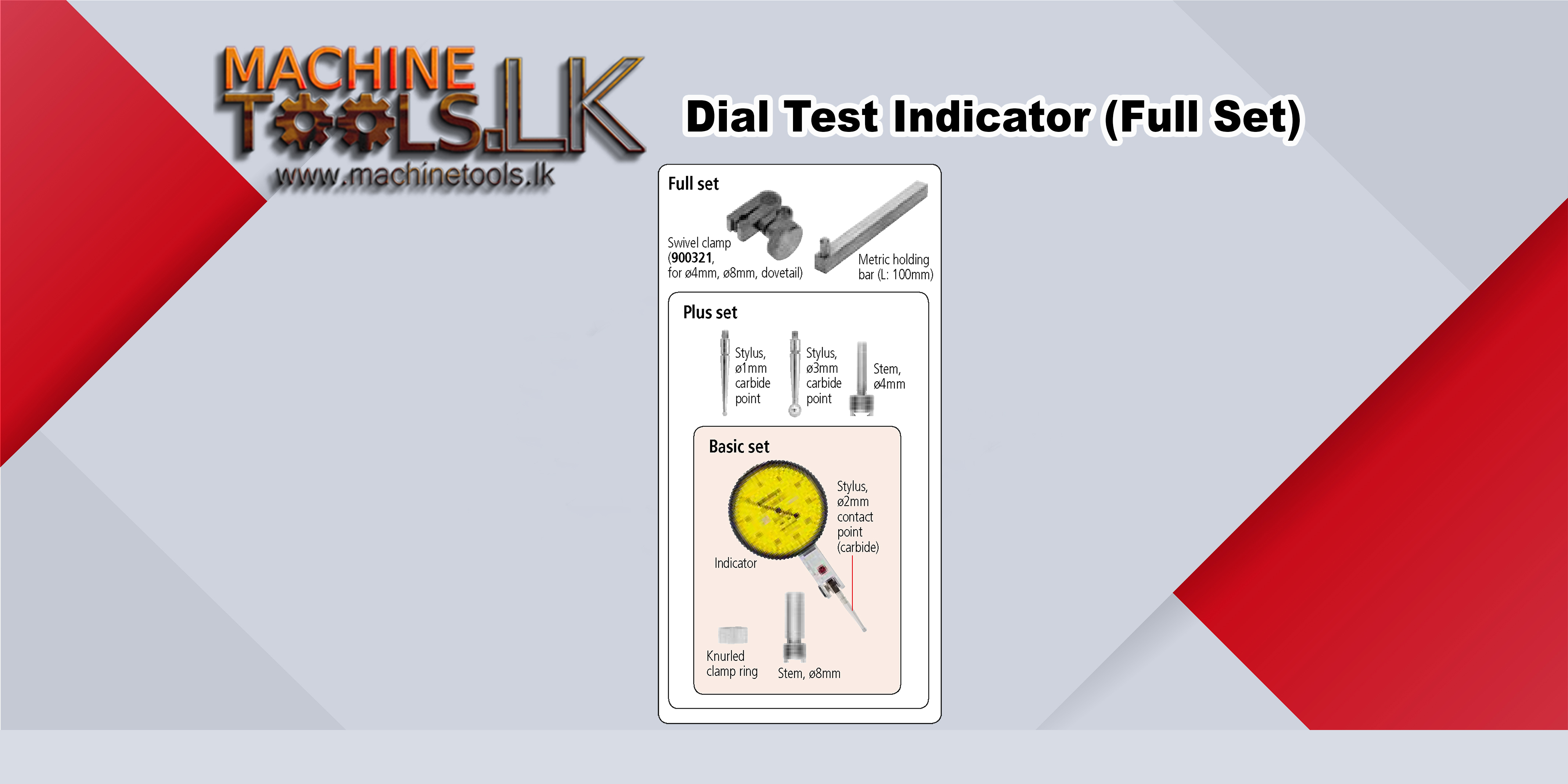 Dial Test Indicator 0.8mm/0.01mm Full Set Mitutoyo-513-404-10T