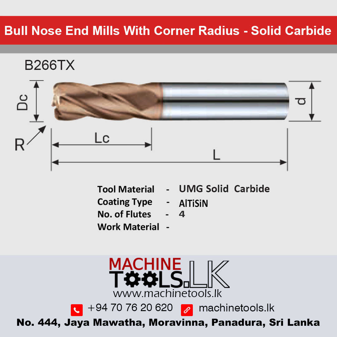 Corner Radius Bull End Mill-12x1R MM Solid Carbide B266TX