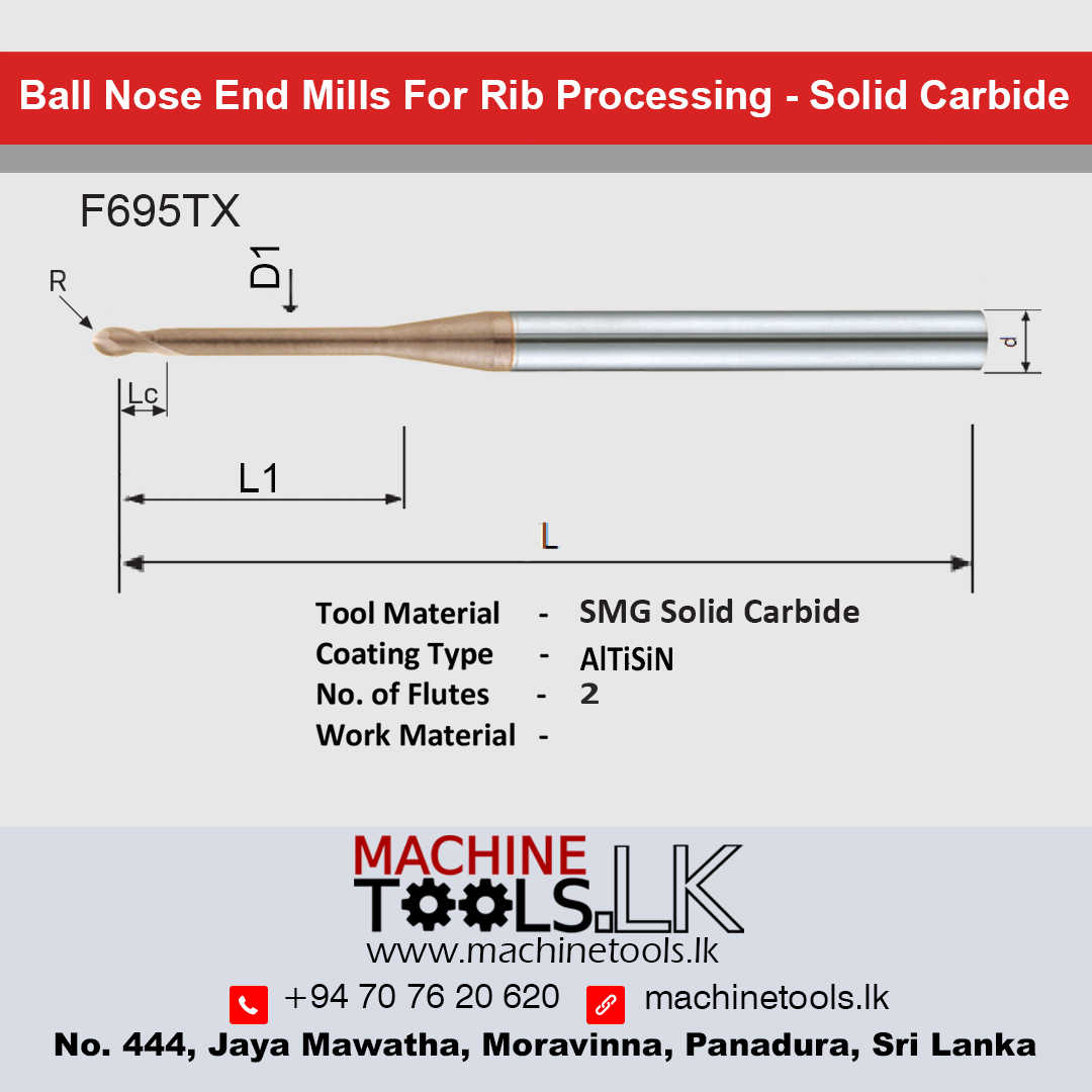 Ball Nose End Mill High Performance-Rib-0.25Rx04 MM Solid Carbide F695TX